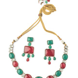 Florence Green & Red Womens Contemporary Choker Necklace Set with Pair of Earrings (Freesize)