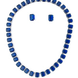 Silver Plated Blue Womens Short Necklace Set with Pair of Earrings