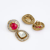 Florance Gold Plated Red Womens Kundan, Polki Pair of Dangler Earrings (Freesize)