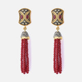 Gold Plated Red Womens Beaded Tassel Pair of Earrings