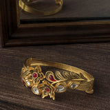 Gold Plated Red Colored Synthetic Stone Womens Kada
