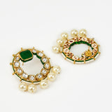 Saadgi Gold Plated Green Kundan, Polki Womens Pair of Drop Earrings (Freesize)