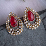 Antara Gold Plated Red Womens Kundan, Polki Pair of Stud Earrings (Freesize)