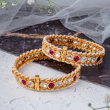 Saadgi Gold Plated Pink Womens Kundan, Polki Pair of Bangles