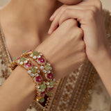 Antara Gold Plated Multicolored Womens Kundan, Polki Pair of Bangles