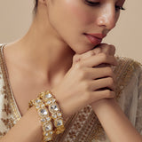 Burgundy Gold Plated Womens Kundan, Polki Pair of Bangles