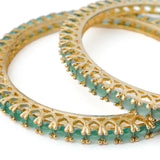 Zia 2.0 Gold Plated Green Womens Zircon a Pair of Bangles