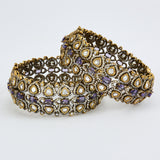 Florence Gold Plated Purple Womens Kundan, Polki Pair of Bangles