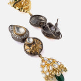 Saadgi Gold Plated Green Womens Pair of Drop Earrings