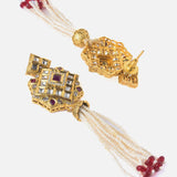 Gold Plated Red Womens Beaded Tassel Pair of Earrings
