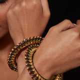 Gold Plated Multi Colored Kundan, Polki Womens Pair of Bangles