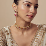 Morpankh Gold Plated Pink Womens Beaded Choker Necklace Set with Pair of Earrings (Freesize)