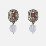Silver Plated Red Womens Pair of Drop Earrings