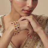 Saadgi Gold Plated Pink Womens Kundan, Polki Pair of Bangles