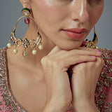 Saadgi Gold Plated Multicolored Kundan, Polki Womens Pair of Danglers Earrings (Freesize)