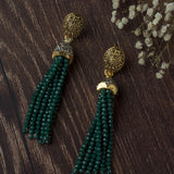 Gold Plated Green Womens Beaded Tassel Pair of Earrings