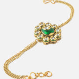 Gold Plated Green Colored Kundan, Polki Womens Bracelet