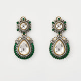 Burgundy Silver Plated Green Kundan, Polki Womens Pair of Drop Earrings (Freesize)