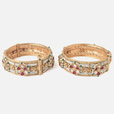 Gold Plated Red Colored Temple Womens Pair of Bangles