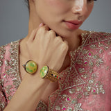 Florence Gold Plated Green Kundan, Polki Womens Kadas (Freesize)