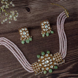 Antara Pink & Green Kundan Choker Necklace Set with Pair of Earrings