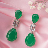 Silver Plated Green Womens Diamond Drop Pair of Earrings