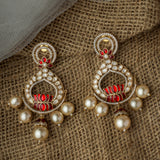 Gold Plated Red Womens Synthetic Stone Pair of Earrings