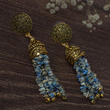Gold Plated Grey Womens Pair of Tassel Earrings