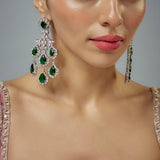 Zia Silver Plated Green Zircon Womens Pair of Danglers Earrings (Freesize)