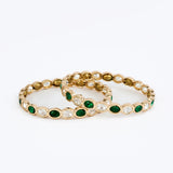Saadgi Gold Plated Green Womens Kundan, Polki Pair of Bangles