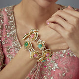 Saadgi Gold Plated Multicolored Kundan, Polki Womens Pair of Bangles - One Size