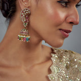 Morpankh Gold Plated Multicolored Kundan, Polki Womens Pair of Jhumkas Earrings (Freesize)