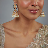 Saadgi Gold Plated Black Kundan, Polki Womens Pair of Jhumkas Earrings (Freesize)
