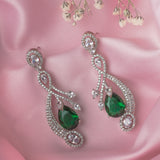 Silver Plated Green Womens Pair of Dangle Earrings