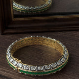 Gold Plated Green Colored Synthetic Stone Womens Kada