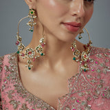 Saadgi Gold Plated Multicolored Kundan, Polki Womens Pair of Danglers Earrings (Freesize)