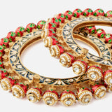 Saadgi Gold Plated Red Womens Kundan, Polki Pair of Bangles