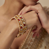Saadgi Gold Plated Pink Womens Kundan, Polki Pair of Bangles