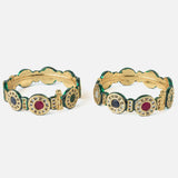 Gold Plated Multi Colored Kundan, Polki Womens Pair of Bangles