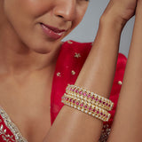 Saadgi Gold Plated Pink Kundan, Polki Womens Pair of Bangles