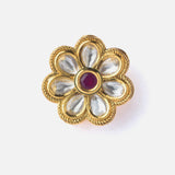 Gold Plated Red Womens Kundan & Polki Stud Pair of Earrings