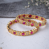 Saadgi Gold Plated Pink Womens Kundan, Polki Pair of Bangles