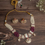 Isvaraah 2.0 Gold Plated Pink Choker Necklace Set with Pair of Earrings