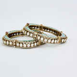 Florence Gold Plated Green Womens Kundan, Polki Pair of Bangles