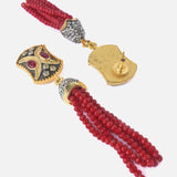 Gold Plated Red Womens Beaded Tassel Pair of Earrings
