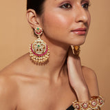 Aatman Gold Plated Pink Womens Kundan, Polki Pair of Earrings