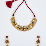 Morpankh Gold Plated Multicolored Womens Kundan, Polki Choker Necklace Set with Pair of Earrings (Freesize)