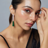 Zia Silver Plated Green Womens Zircon Pair of Dangler Earrings (Freesize)