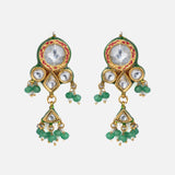 Saadgi Gold Plated Green Womens Pair of Drop Earrings