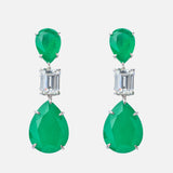 Silver Plated Green Womens Diamond Drop Pair of Earrings